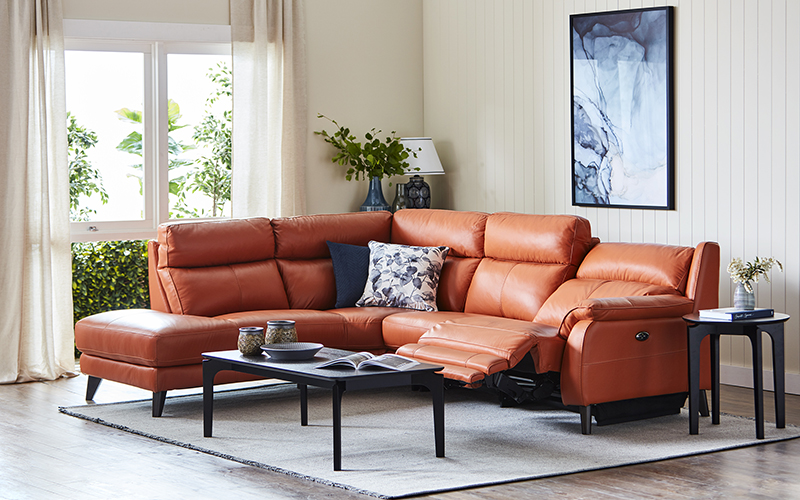 Lounge Suites In Both Fabric And Leather, Villa Capri Orange Leather Sofa